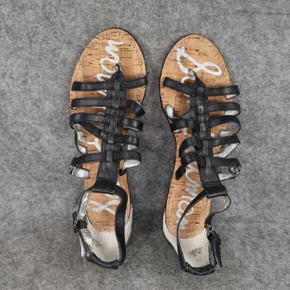 Sam Edelman Shoes Womens 7.5 Sandal Leather Caged Buckle Strappy Low Wedge Donna - Picture 6 of 12